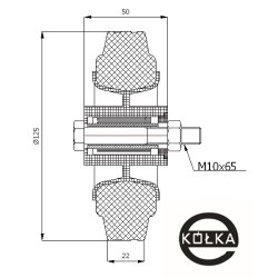 Koło fi. 125 mm tworzywowo-gumowe + tuleja i śruba, SZARA OPONA / 21TS