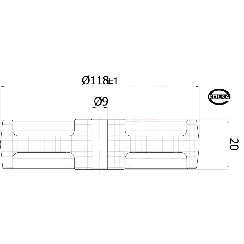 Koło fi. 118 mm otw.12mm, N:150kg ł.ślizgowe / 118B