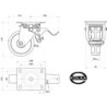 Koło fi. 125 mm w obudowie skrętnej z hamulcem, N: 200kg / 25BH