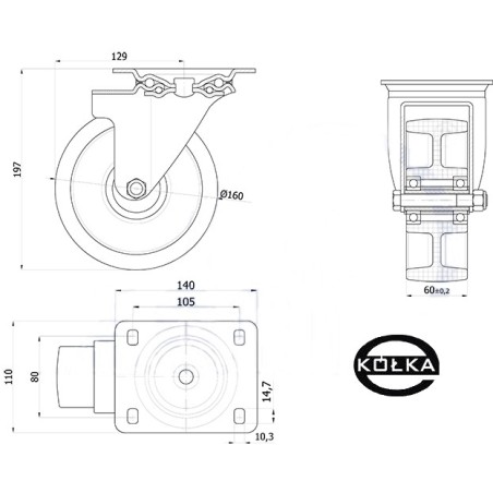 Koło fi. 160 mm w obudowie skrętnej / 42BNW
