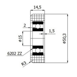 Rolka fi. 50,3 mm tworzywowa z łożyskiem, do bram / R-50,3