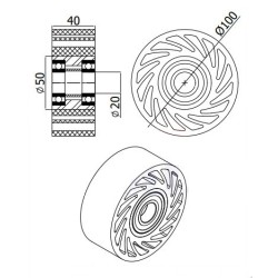 Rolka fi. 100 mm NO CRUSH z łoż. kulkowym, do tektury / KNC-100-40/20Ł