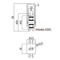 Rolka metalowa fi. 54 mm na linkę 6mm z mocowaniem / CMM54/6Ł