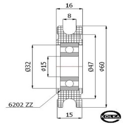 Rolka fi. 60mm tworzywowa profilowana ułożyskowana  C60/8Ł/15