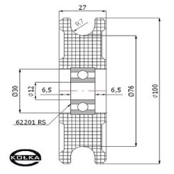 Rolka fi. 100mm tworzywowa profilowana ułożyskowana  C100/14Ł