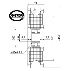 Rolka fi. 100mm tworzywowa profilowana ułożyskowana  C100/16Ł