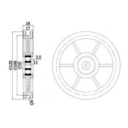 Rolka fi. 120mm tworzywowa profilowana ułożyskowana  C120/6Ł