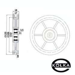 Rolka fi. 120mm tworzywowa profilowana ułożyskowana  C120/8Ł