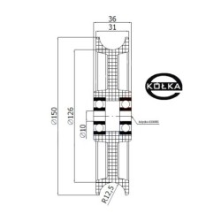 Rolka fi. 150mm tworzywowa profilowana ułożyskowana  C150/25Ł