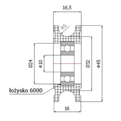 Rolka fi. 45mm tworzywowa profilowana ułożyskowana  2szt. C45/10Ł-2