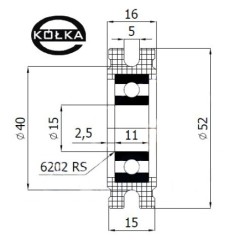 Rolka fi. 52mm tworzywowa profilowana ułożyskowana C52/5Ł/15