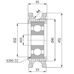 Rolka fi. 52mm tworzywowa profilowana ułożyskowana C52/6Ł