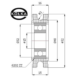 Rolka fi. 52Mm tworzywowa profilowana ułożyskowana  C52/6Ł/15