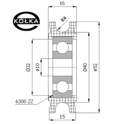 Rolka fi. 52mm tworzywowa profilowana ułożyskowana    C52/8Ł