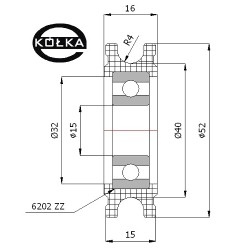 Rolka fi. 52Mm tworzywowa profilowana ułożyskowana  C52/8Ł/15