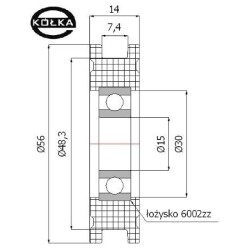 Rolka fi. 56mm tworzywowa profilowana ułożyskowana  C56/7Ł/15