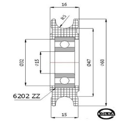 Rolka fi. 60mm tworzywowa profilowana ułożyskowana  C60/10Ł/15