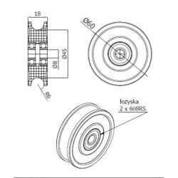 Rolka fi. 60mm tworzywowa profilowana ułożyskowana  C60/18/12Ł/8