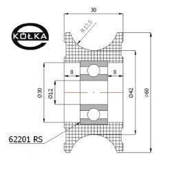 Rolka fi. 60 mm tworzywowa profilowana ułożyskowana C60/25Ł