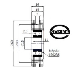 Rolka fi. 60 mm tworzywowa profilowana ułożyskowana C60/5Ł/15