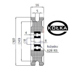 Rolka fi. 60 mm tworzywowa profilowana ułożyskowana C60/5Ł/8