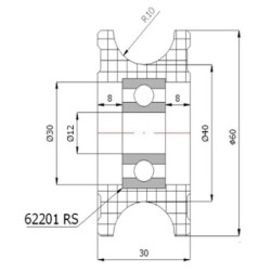 Rolka fi. 60mm tworzywowa profilowana ułożyskowana C60/6Ł