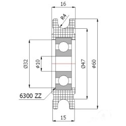 Rolka fi. 60mm tworzywowa profilowana ułożyskowana C60/6Ł