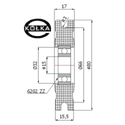 Rolka fi. 80mm tworzywowa profilowana ułożyskowana  C80/6Ł/15