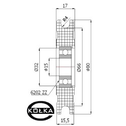 Rolka fi. 80mm tworzywowa profilowana ułożyskowana  C80/8Ł/15