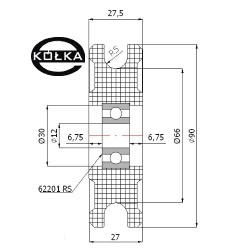 Rolka fi. 90mm tworzywowa profilowana ułożyskowana  C90/10Ł