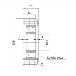 Rolka fi. 44 mm tworzywowa ułożyskowana, do bram / R-44