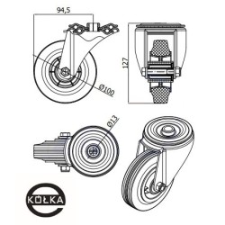 Koło fi. 100 mm tworzywowo-gumowe w obud. z otworem / 17T