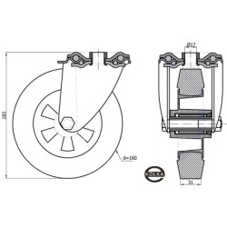 Koło  fi. 125 mm tworzywowo-gumowe w obud. z otworem  / 27MT