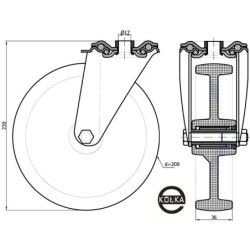Koło fi. 200 mm tworzywowo-gumowe w obud. z otworem / 67T