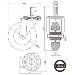 Koło fi. 125 mm tworzywowo-gumowe w obudowie skrętnej z trzpieniem M10 / 24MT*M10