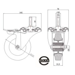 Koło fi. 100 mm tworzywowo-gumowe w obudowie skrętnej z trzpieniem M12 i hamulcem / 16TH*M12