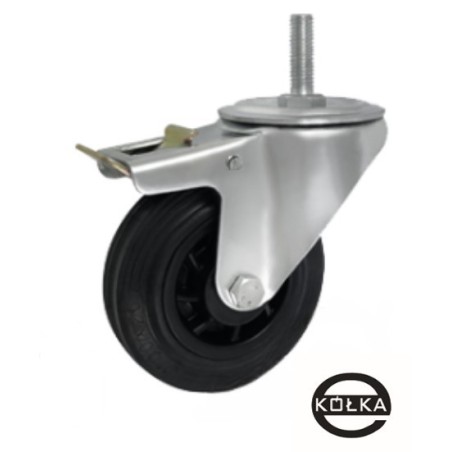 Koło fi. 100 mm tworzywowo-gumowe w obudowie skrętnej z trzpieniem M12 i hamulcem / 16TH*M12