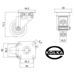 Koło fi. 50 mm, skrętne N: 40kg / M52T