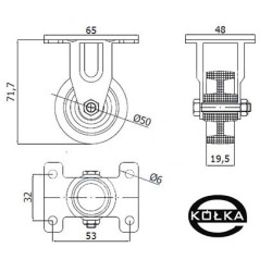 M53B : Koło fi. 50 mm meblowe w obud. Stałej, tworzywowe, N: 40kg / M53B