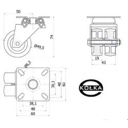 M52B2 : Koło fi. 50 mm meblowe w obud. Skrętnej, tworzywowe, TANDEM, N:70kg / M52B2