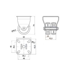 M53B2 : Koło fi. 50 mm meblowe w obud. Stałej, tworzywowe, N: 70kg, TANDEM / M53B2