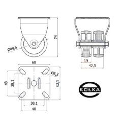 M53B2 : Koło fi. 50 mm meblowe w obud. Stałej, tworzywowe, N: 70kg, TANDEM / M53B2