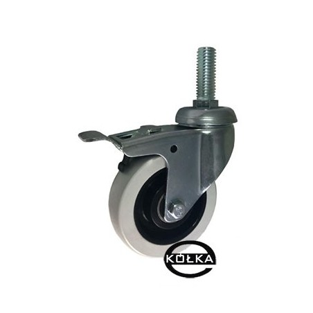 Koło fi. 75 mm skrętne z hamulcem, trzpień M10 N: 70kg, łoż.kulk / M74TŁH*M10
