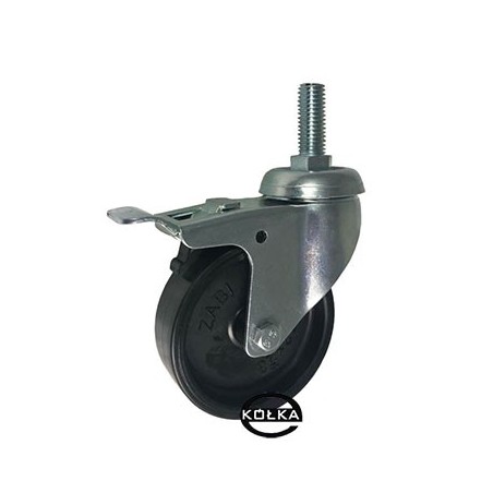 Koło fi. 75 mm skrętne z hamulcem, trzpień M10 N: 70kg / M74BH*M10