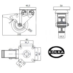 M52BH : Koło fi. 50 mm meblowe w obud. Skrętnej z hamulcem, tworzywowe, N: 40kg / M52BH