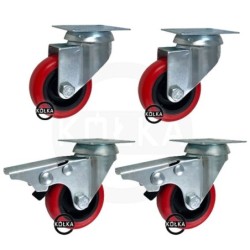 M52TPUH-M52TPU : ZESTAW 4szt. KÓŁ MEBLOWYCH fi.50mm skrętnych + z hamulcem / M52TPUH-M52TPU