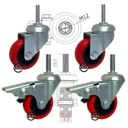 M54TPU*M12-M54TPUH*M12 : ZESTAW 4szt. kół fi.50mm meblowych z trzpieniem M12 i hamulcem / M54TPU*M12-M54TPUH*M12