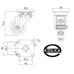 M52T-4 : Koło fi. 50 mm meblowe w obud. Skrętnej, tworzywo-guma, N: 40kg- 4szt./ M52T-4