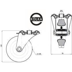 17 : Koło fi. 100 mm skrętne z otworem metalowo-gumowe / 17