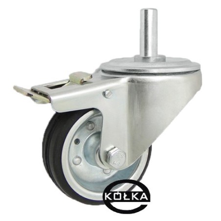 7H*24 : Koło fi. 80 mm metalowo-gumowe w obudowie skrętnej z bolcem 24 i hamulcem / 7H*24